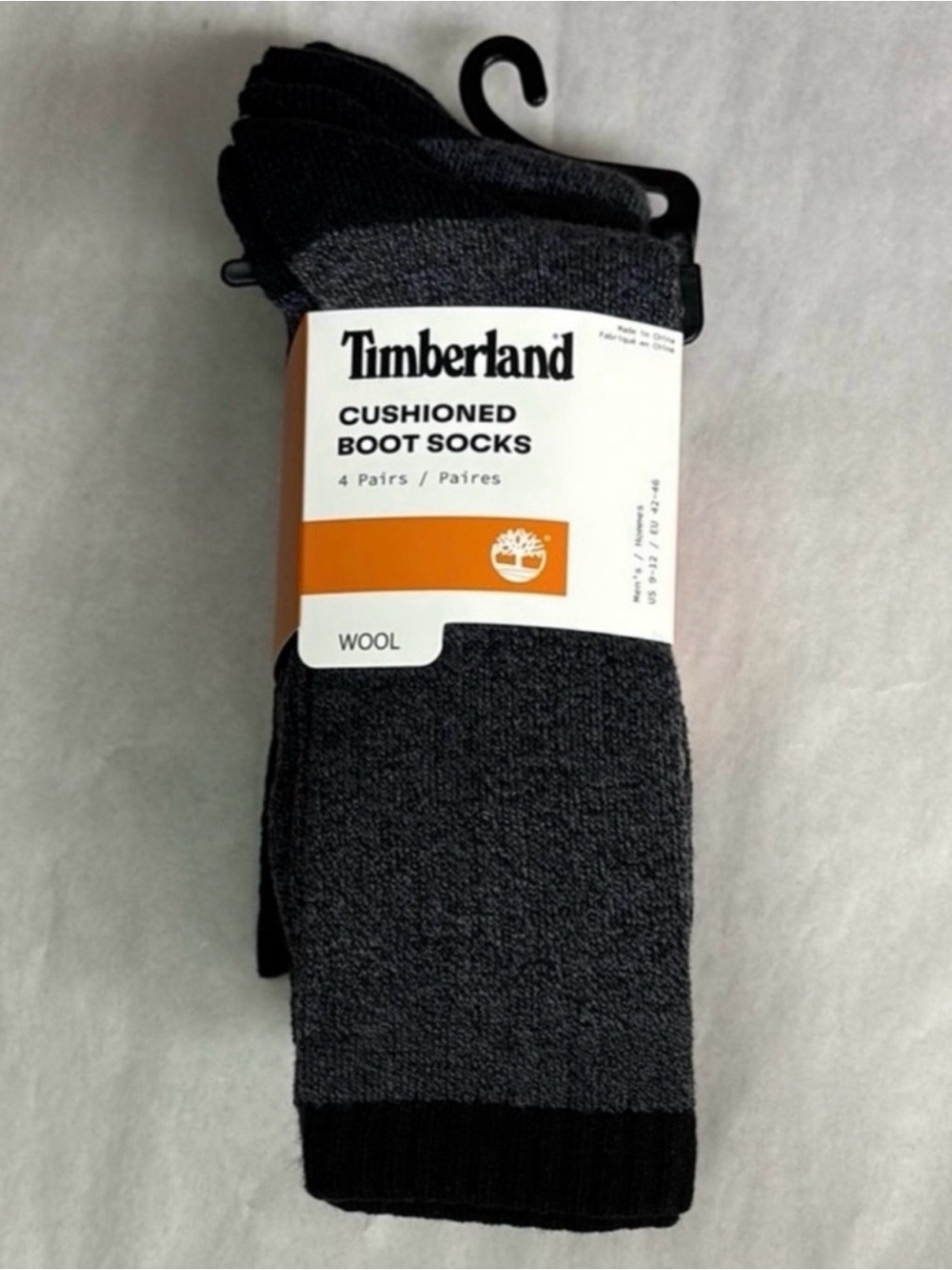 New Timberland Socks 4 Pair Men’s Gray & Black Wool Blend Cushioned Boot Socks